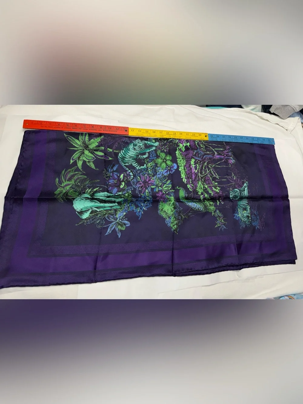 Christian Dior AUTHENTIC Toile de Jouy Voyage Jungle Animals Silk Scarf Purple